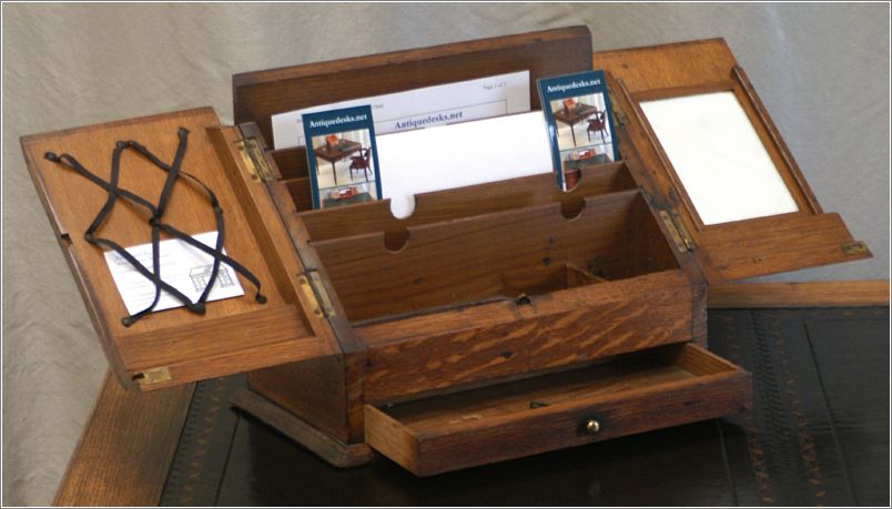 7017 Oak Arts & Crafts Stationery Correspondence Box with Oak Desk ref 2075